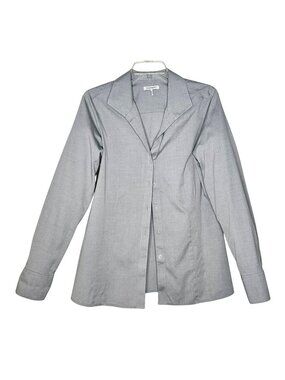 Foxcroft Womens Gray Button-Down Shirt Long Sleeve Size 10 Cotton